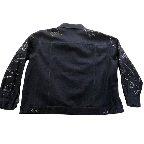 Victor Costa Occasion Women's Denim Jacket Embellished Snap Front Black - Picture 2 of 13
